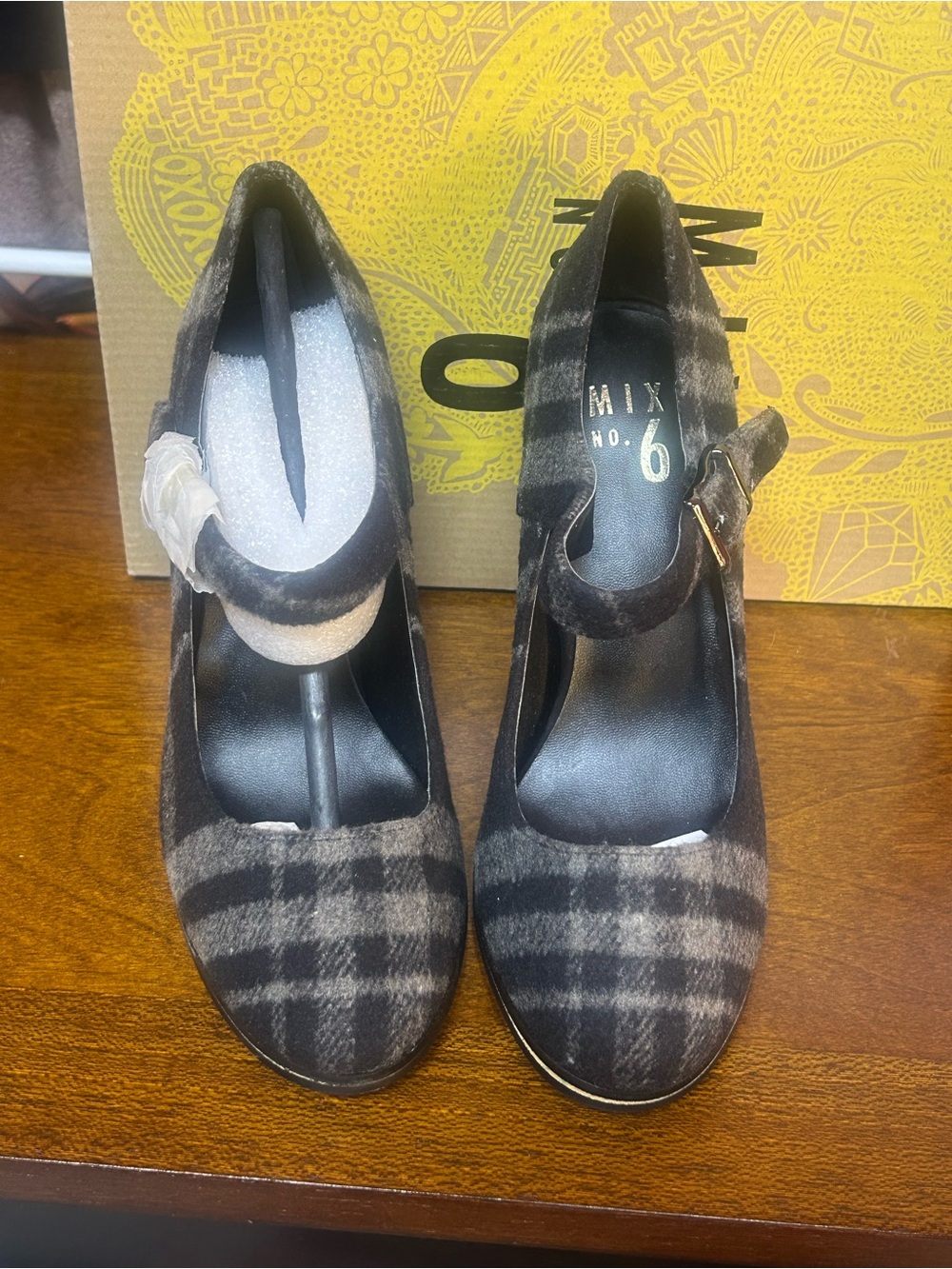 Mix No. 6 Black and Gray Plaid Mary Jane Heels